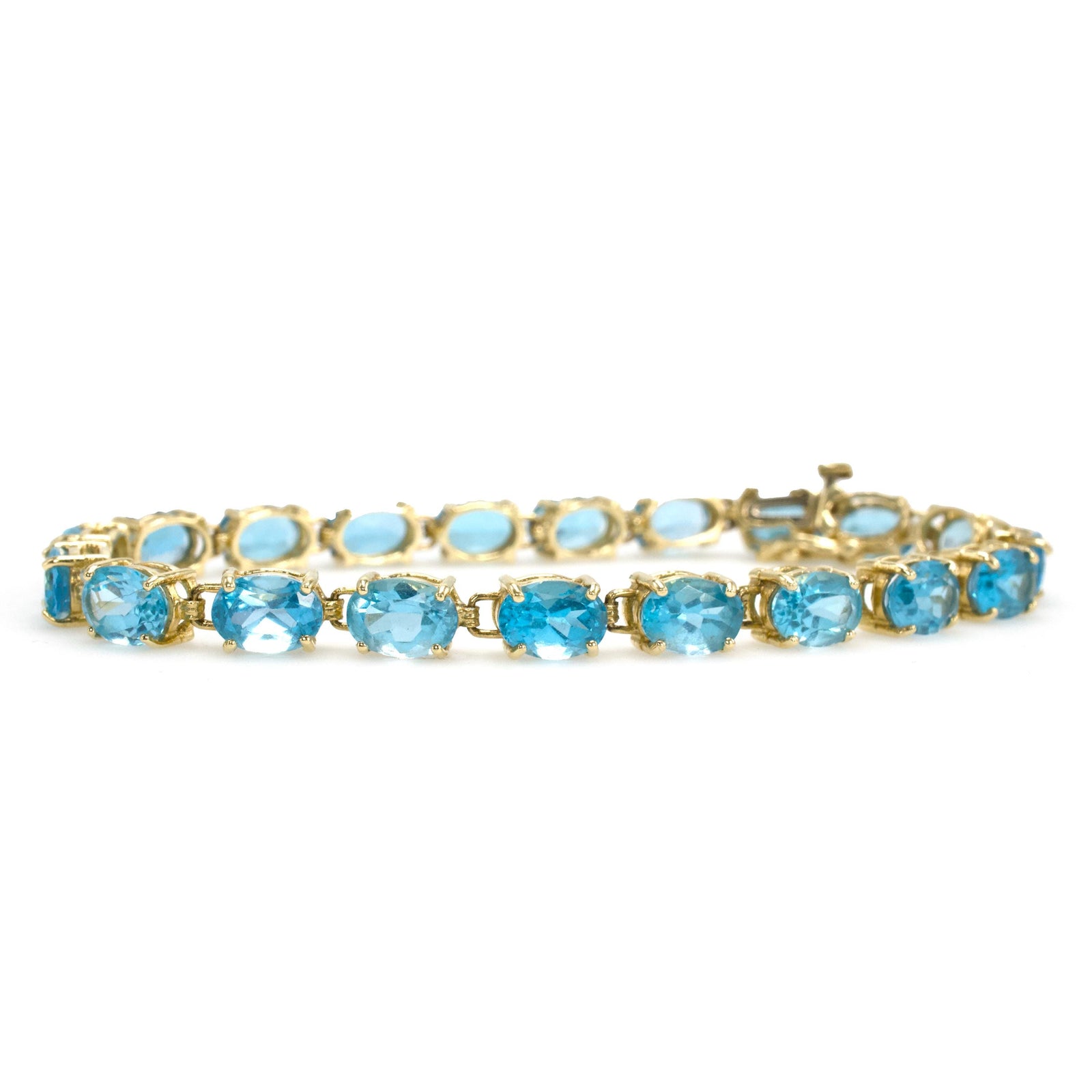Estate Oval Blue Topaz and 14K Yellow Gold Link Bracelet
