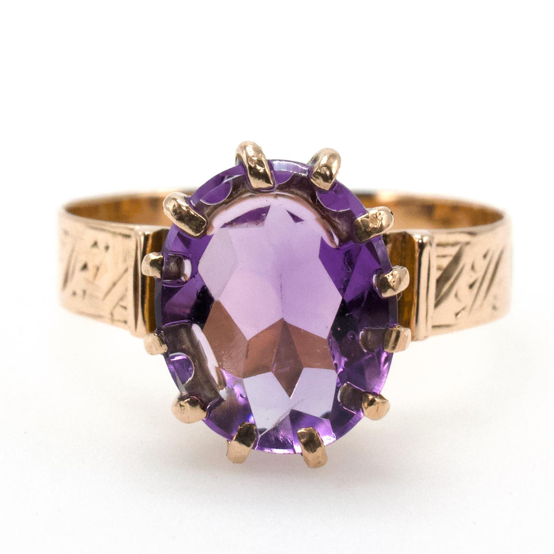 Nearly 2 Carat Oval Amethyst in Yellow Gold Victorian Solitaire Setting