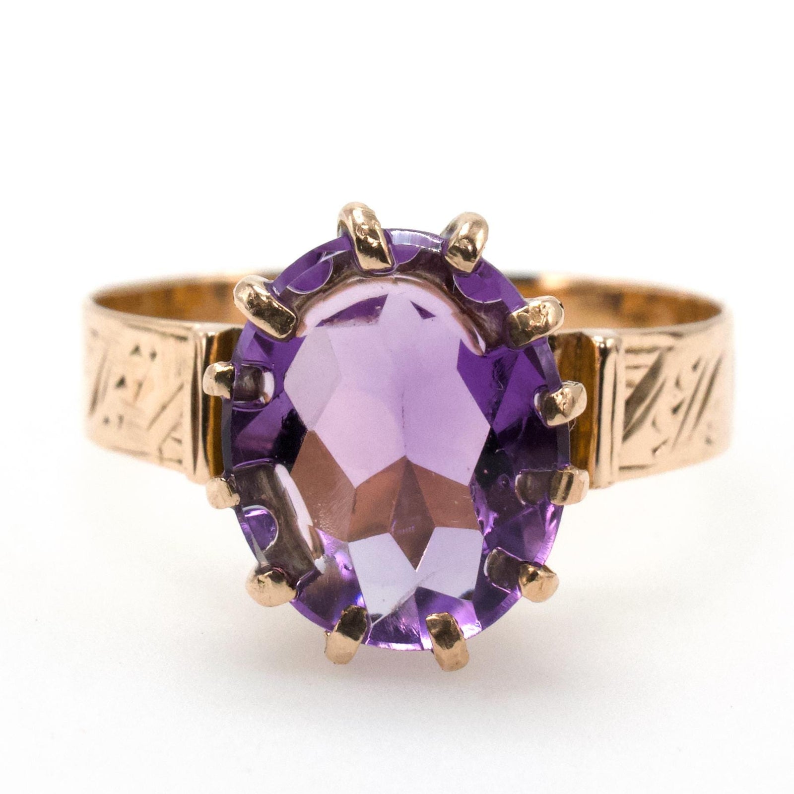 Nearly 2 Carat Oval Amethyst in Yellow Gold Victorian Solitaire Setting