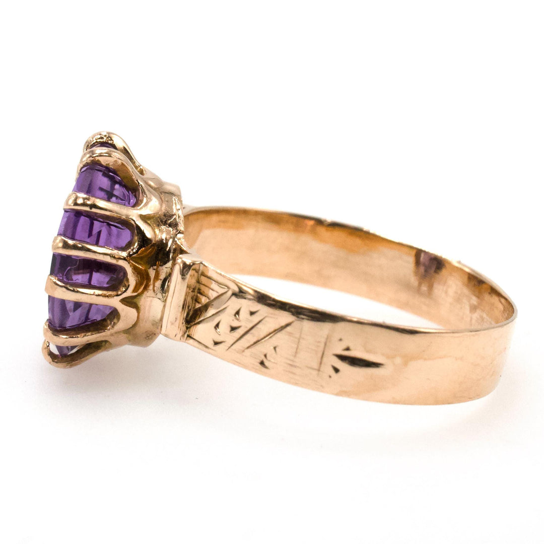 Nearly 2 Carat Oval Amethyst in Yellow Gold Victorian Solitaire Setting