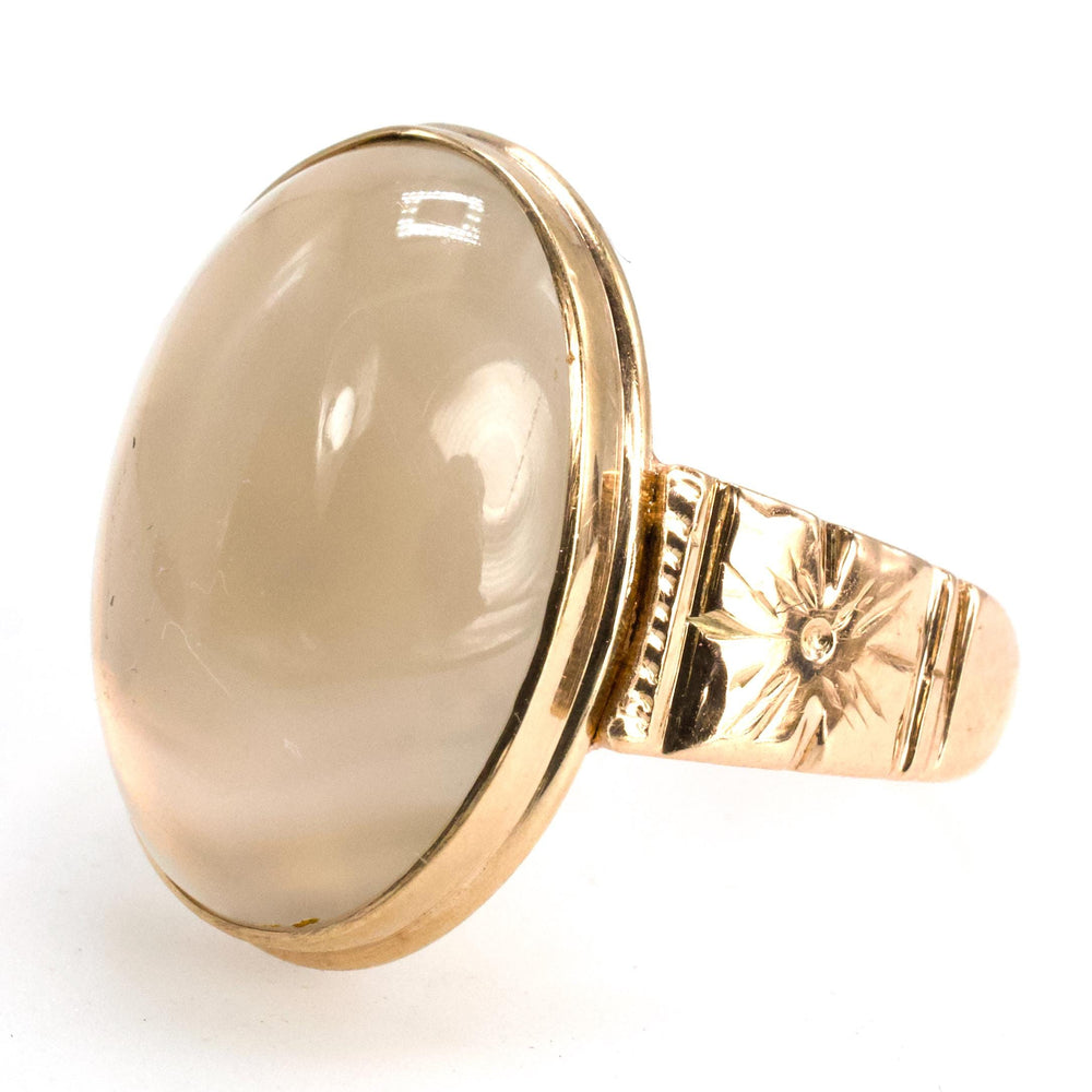 Victorian Bezel Set Oval Moonstone Ring in 10K Yellow Gold