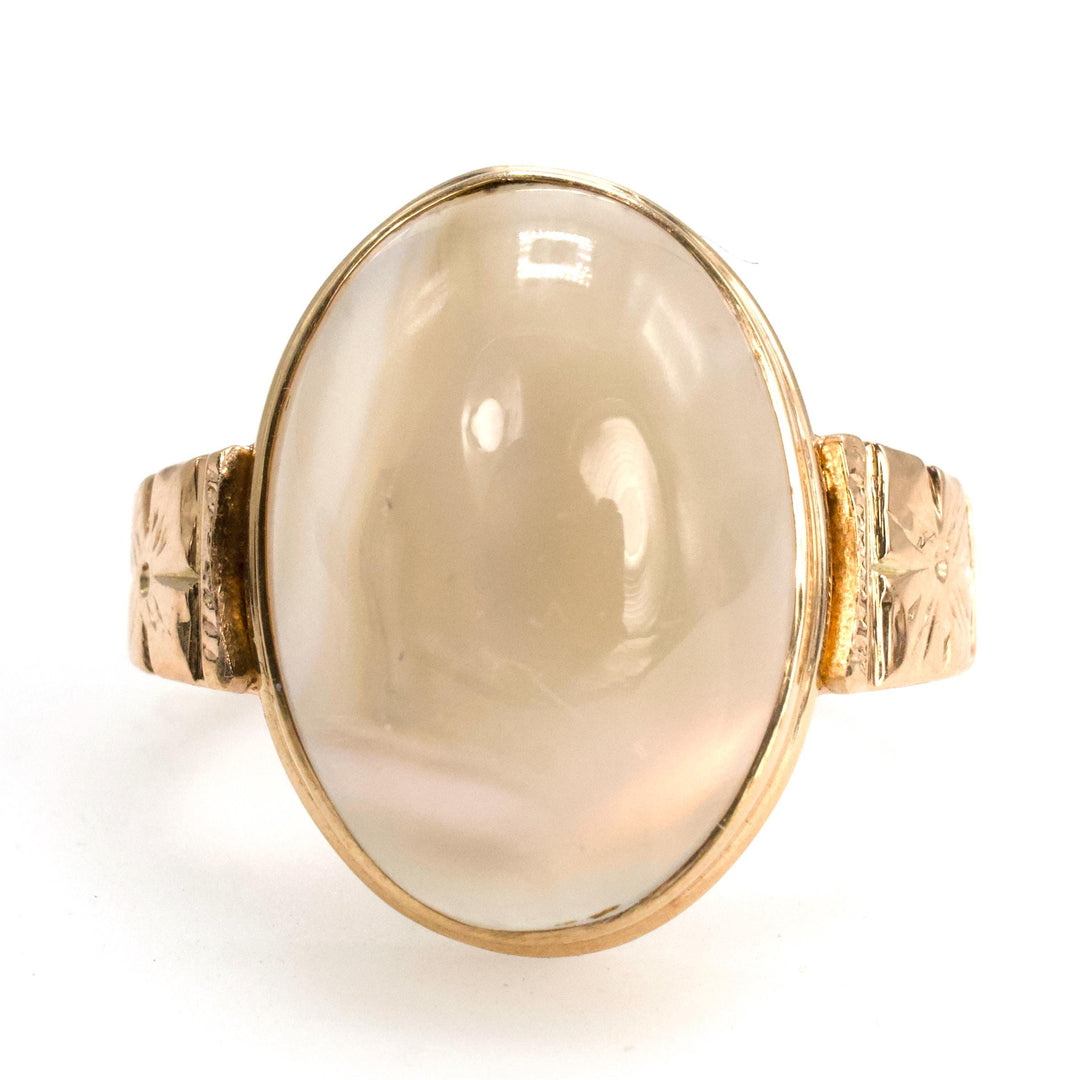 Victorian Bezel Set Oval Moonstone Ring in 10K Yellow Gold