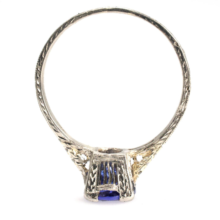 Platinum Art Deco Tanzanite Solitaire Ring with Accent Diamonds