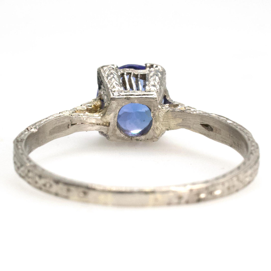 Platinum Art Deco Tanzanite Solitaire Ring with Accent Diamonds