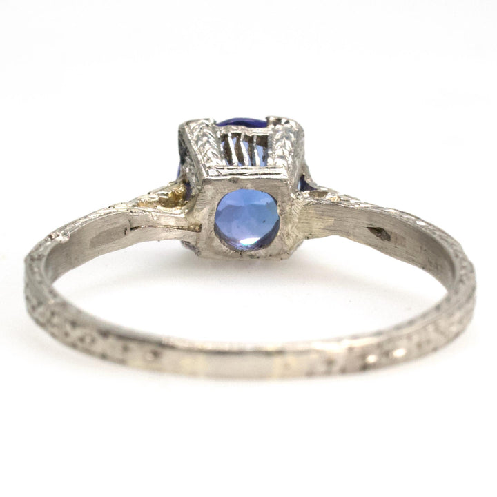 Platinum Art Deco Tanzanite Solitaire Ring with Accent Diamonds