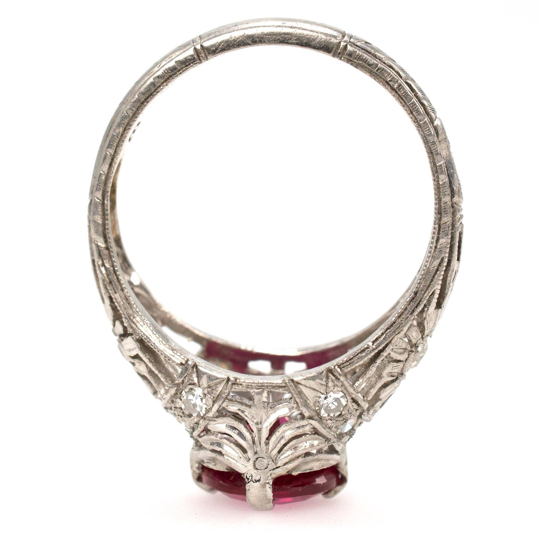 Edwardian Platinum and Diamond Engagement Ring with 1.70 Carat Lab Ruby