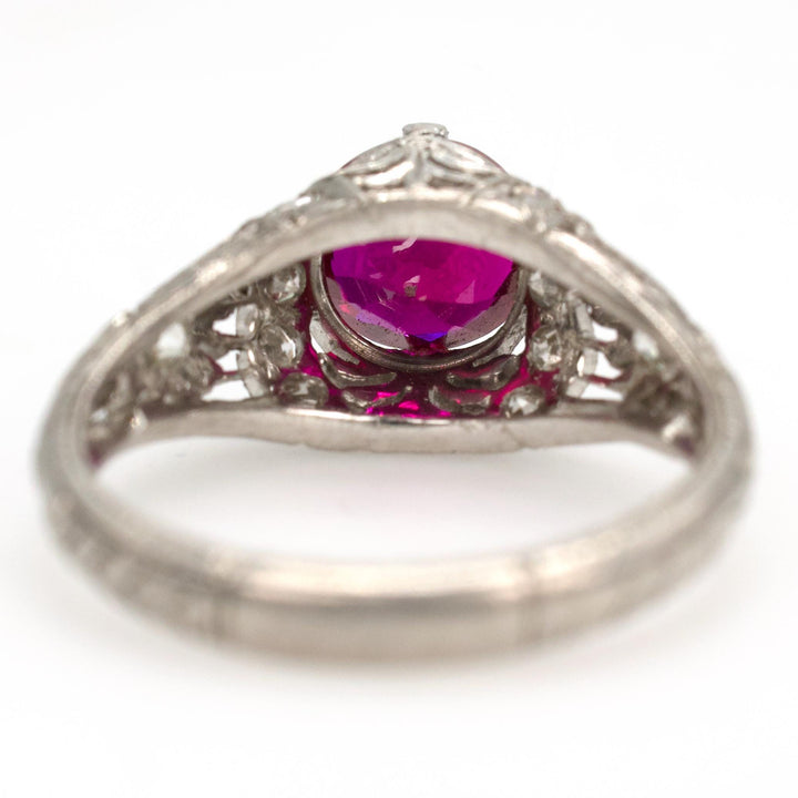 Edwardian Platinum and Diamond Engagement Ring with 1.70 Carat Lab Ruby
