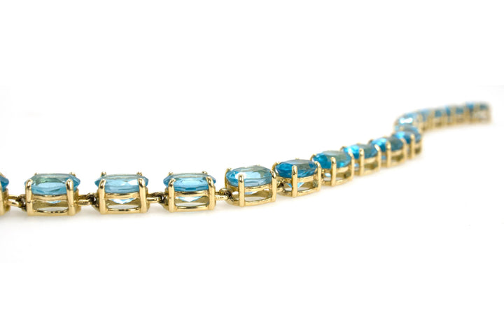 Estate Oval Blue Topaz and 14K Yellow Gold Link Bracelet