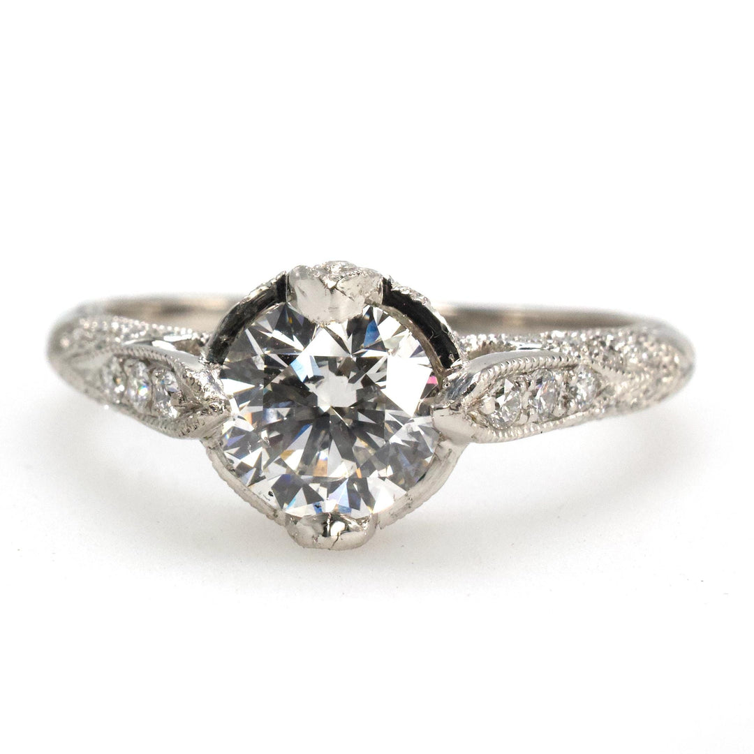 1.01 Carat Certified Natural Diamond Solitaire in Platinum Art Deco Style Mounting