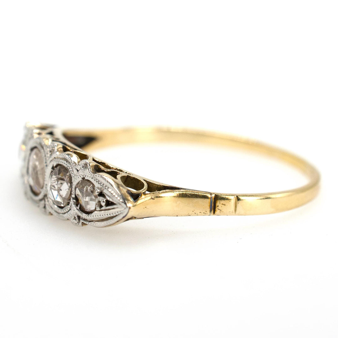 Antique Five Stone Rose Cut Diamond Ring in Gold and Silver