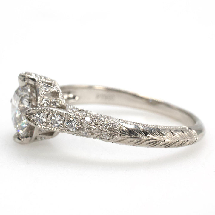 1.01 Carat Certified Natural Diamond Solitaire in Platinum Art Deco Style Mounting