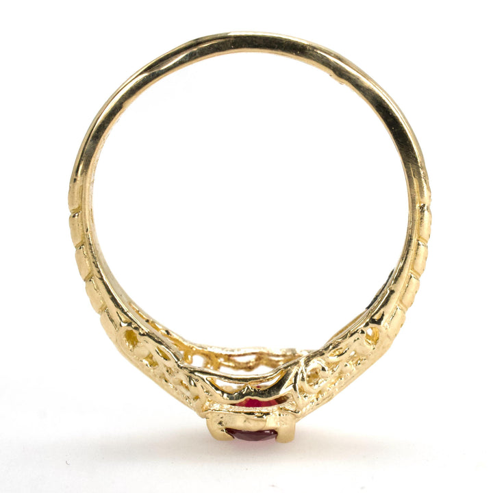 Petite Edwardian Style Filigree Engagement Ring in 14K Gold with Burmese Ruby