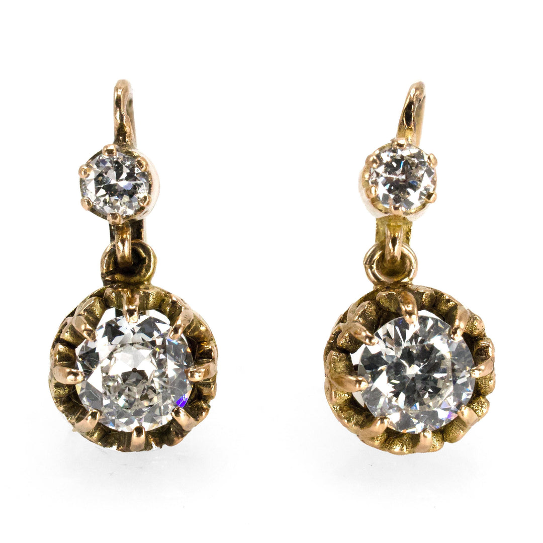 Victorian Style Lever Back Diamond Drop Earrings with European and Modern Cuts