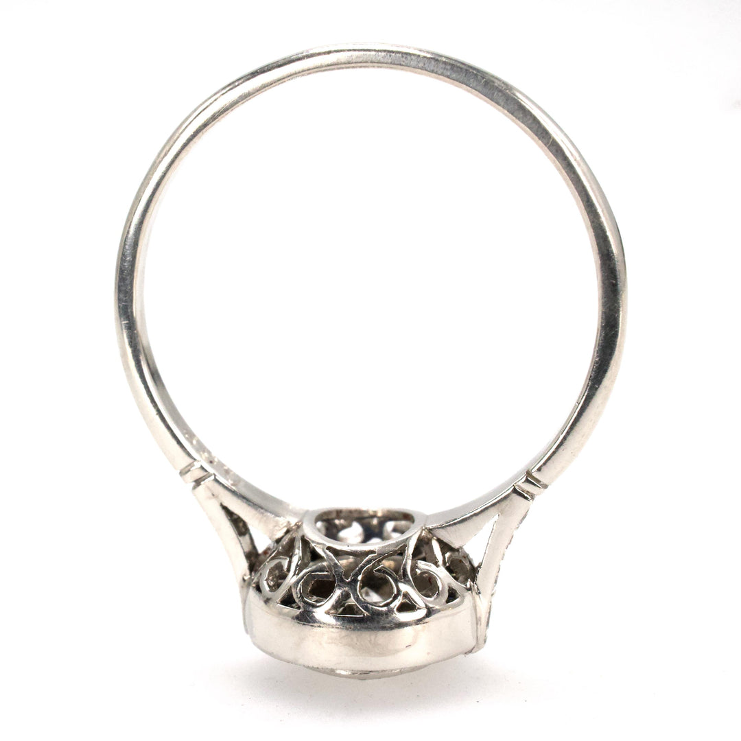 Art Deco Platinum Diamond and Sapphire Target Engagement Ring