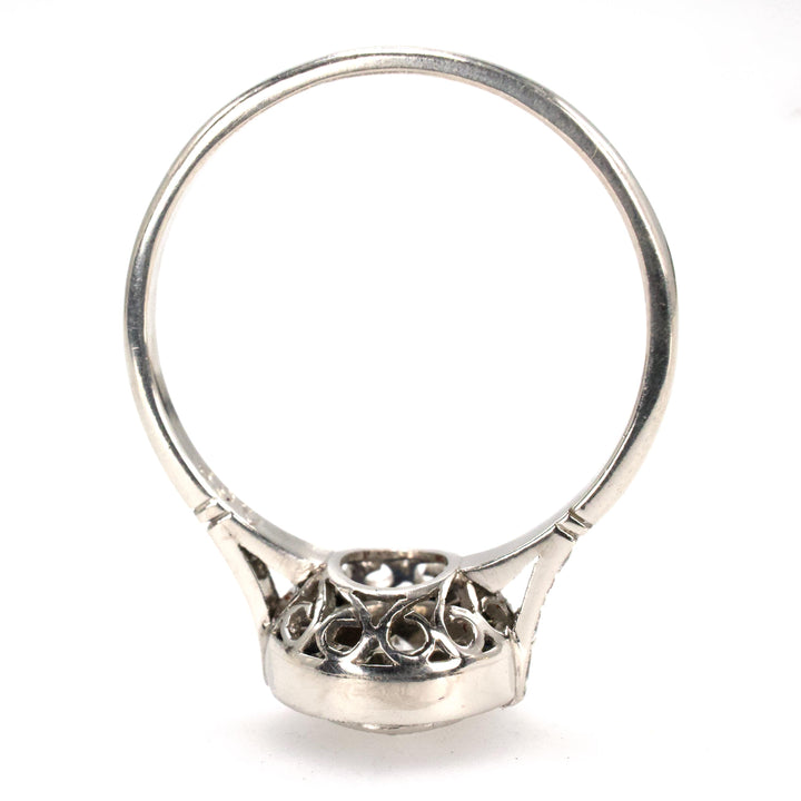 Art Deco Platinum Diamond and Sapphire Target Engagement Ring