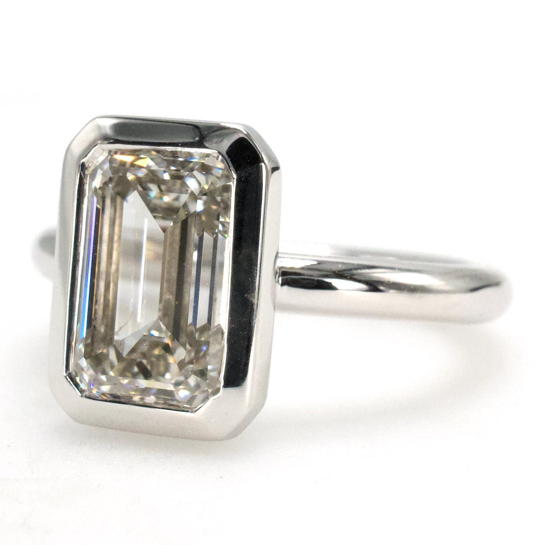 3.19 Carat Emerald Cut Lab Diamond Bezel Solitaire in 14K White Gold