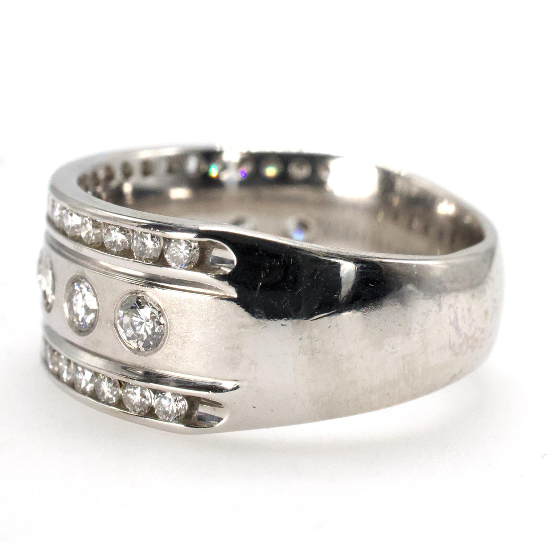 Wide Three Row Band of Flush and Channel Set Diamonds