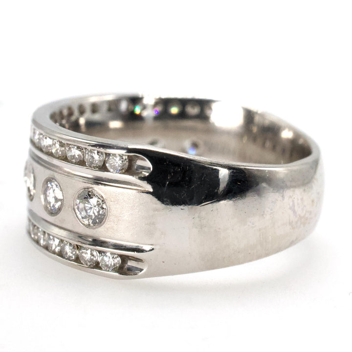 Wide Three Row Band of Flush and Channel Set Diamonds