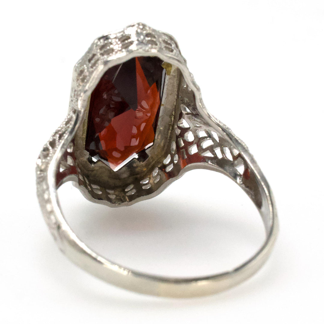 Art Deco 5.28 Carat Lozenge Cut Almandine Garnet Filigree Ring