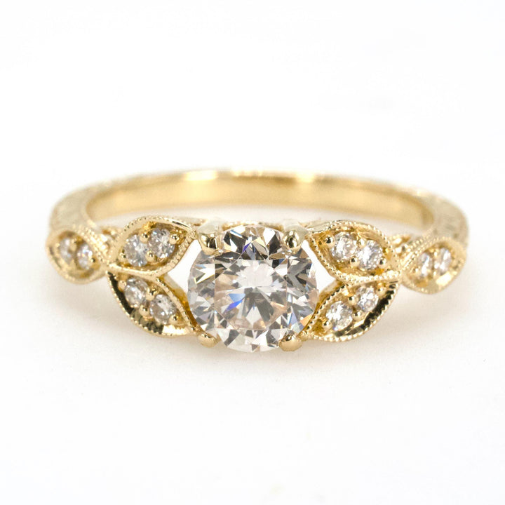 0.66 Carat Natural Diamond in Yellow Gold Art Deco Style Floral Solitaire Ring