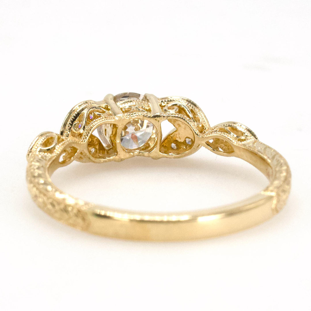 0.66 Carat Natural Diamond in Yellow Gold Art Deco Style Floral Solitaire Ring