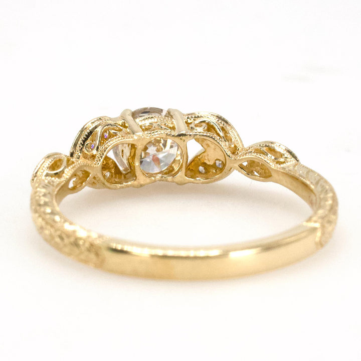 0.66 Carat Natural Diamond in Yellow Gold Art Deco Style Floral Solitaire Ring