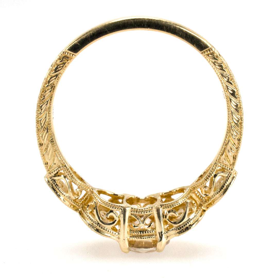 0.66 Carat Natural Diamond in Yellow Gold Art Deco Style Floral Solitaire Ring