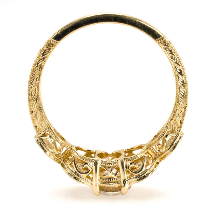 0.66 Carat Natural Diamond in Yellow Gold Art Deco Style Floral Solitaire Ring