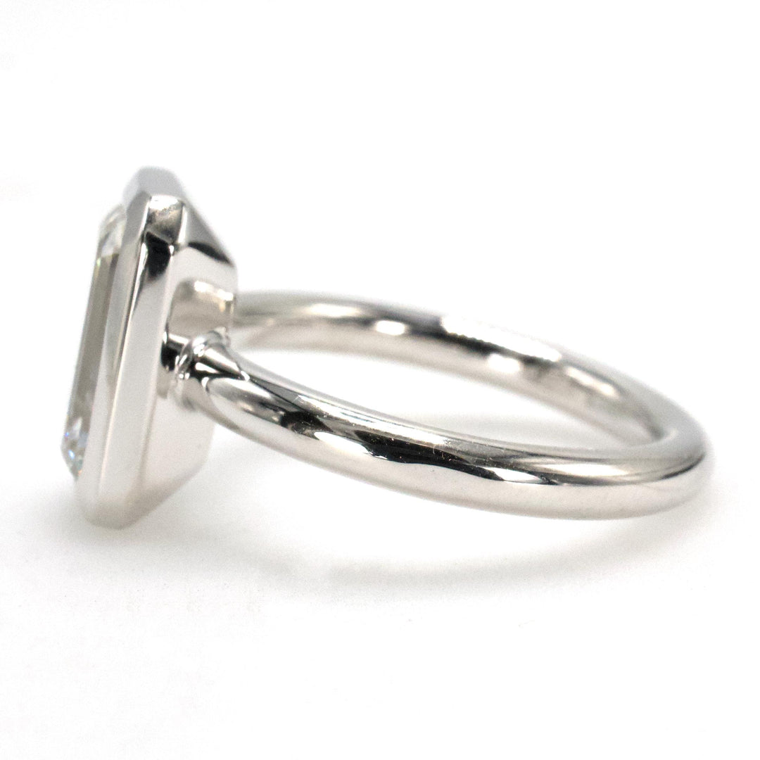 3.19 Carat Emerald Cut Lab Diamond Bezel Solitaire in 14K White Gold
