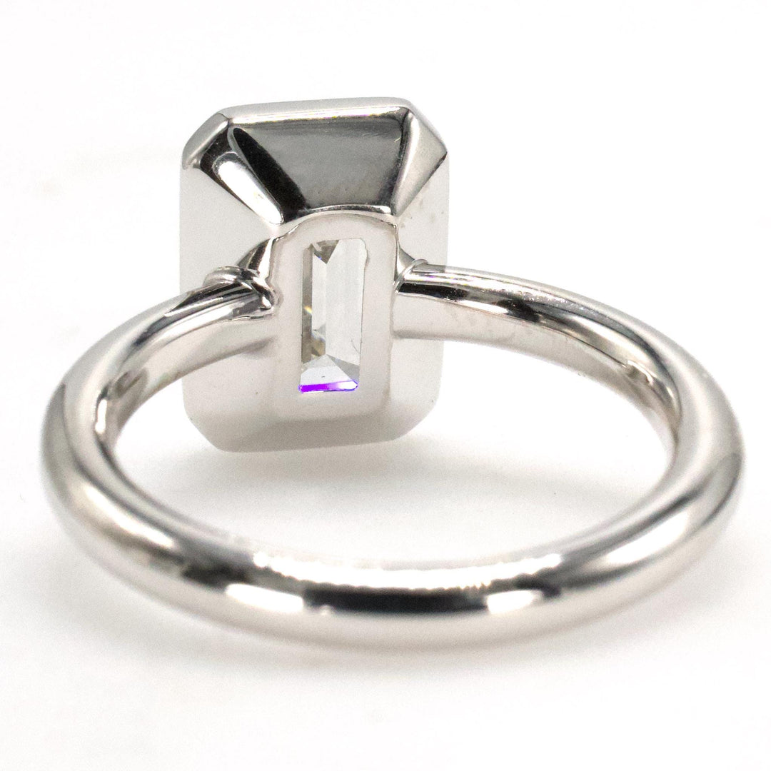 3.19 Carat Emerald Cut Lab Diamond Bezel Solitaire in 14K White Gold