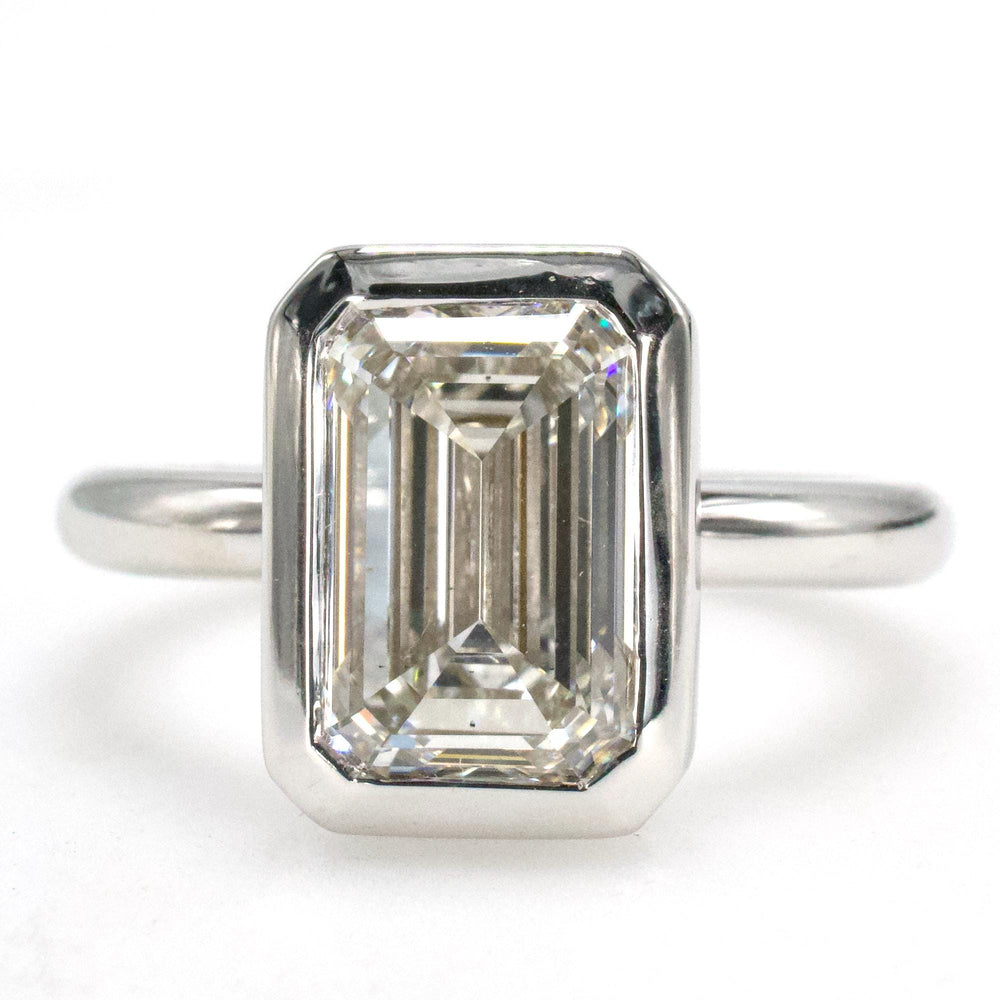 3.19 Carat Emerald Cut Lab Diamond Bezel Solitaire in 14K White Gold