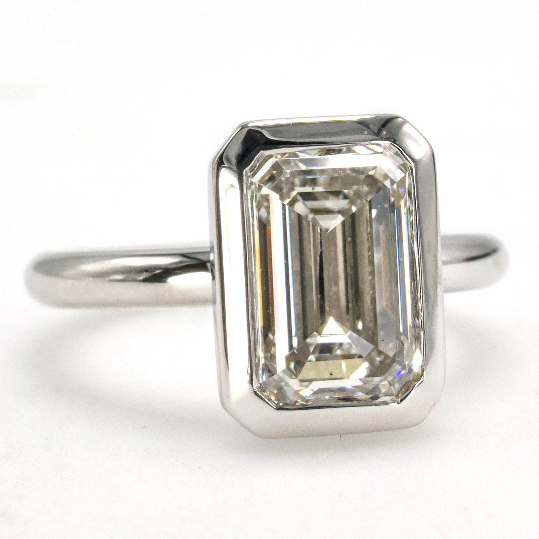 3.19 Carat Emerald Cut Lab Diamond Bezel Solitaire in 14K White Gold