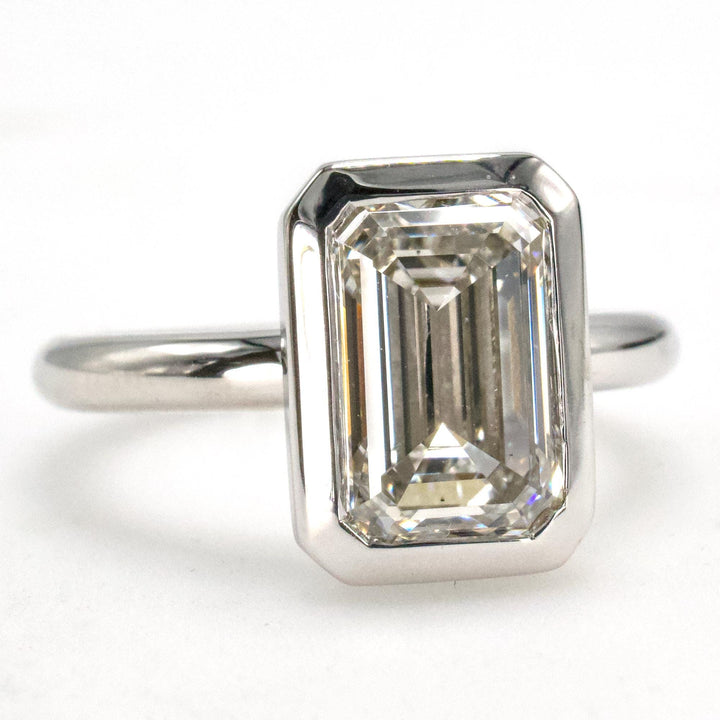 3.19 Carat Emerald Cut Lab Diamond Bezel Solitaire in 14K White Gold