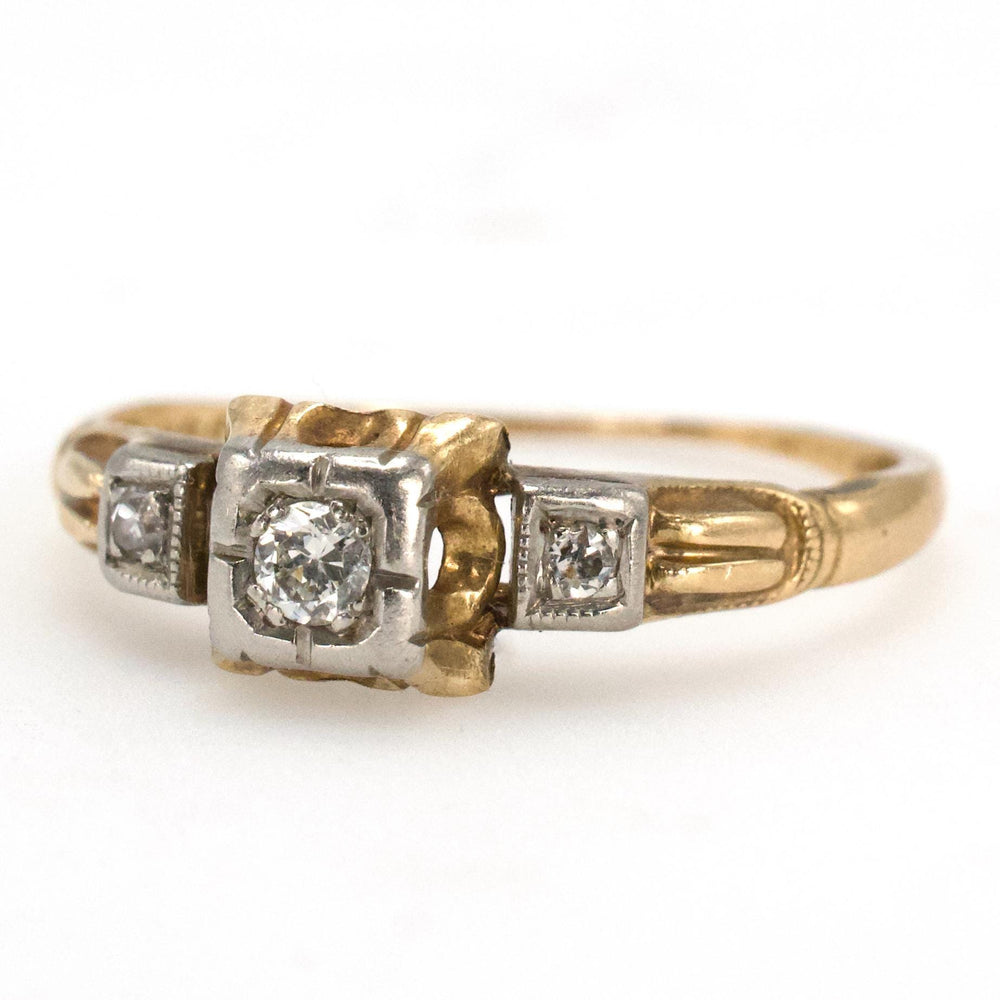 Petite 1930s Diamond Accented Solitaire Engagement Ring
