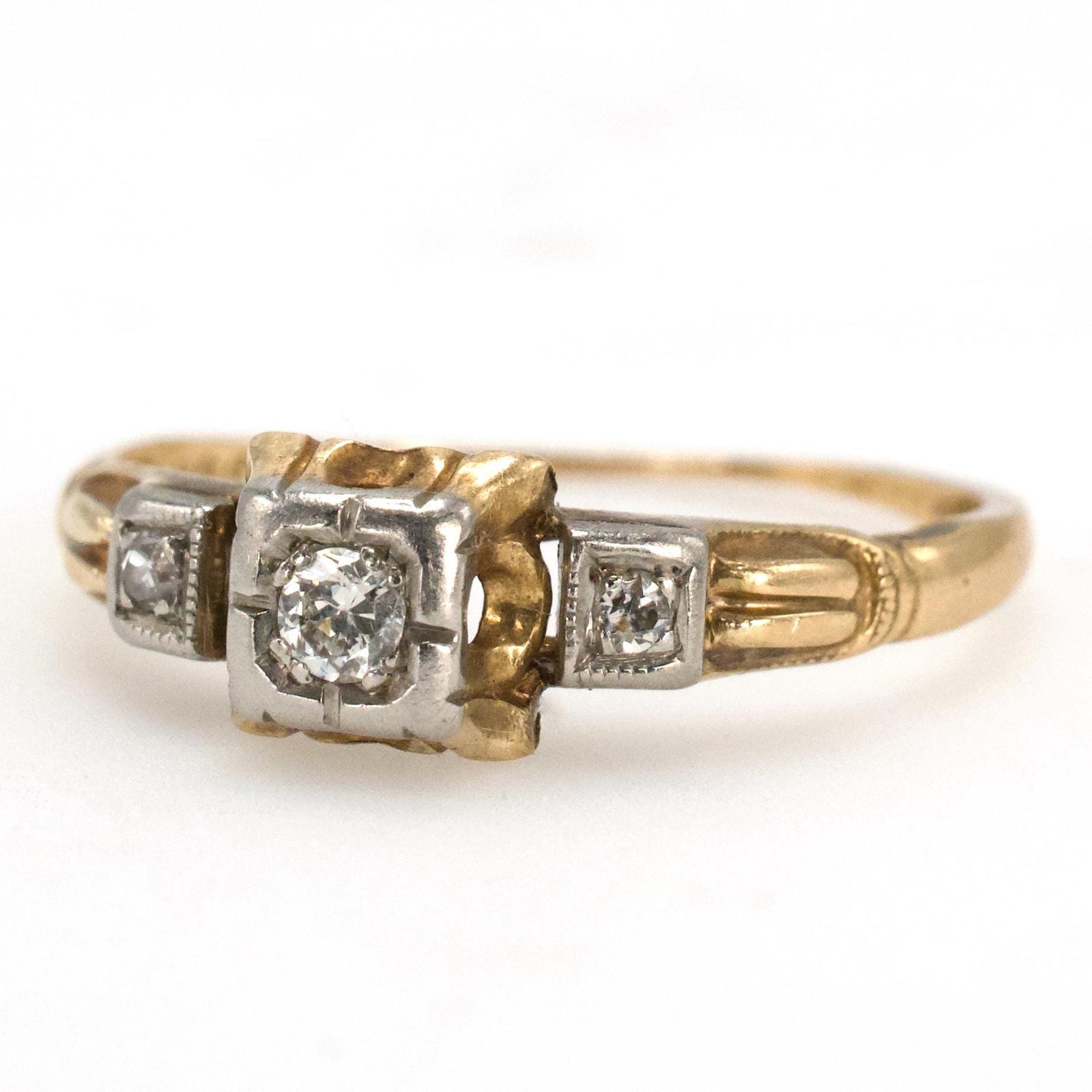 Petite 1930s Diamond Accented Solitaire Engagement Ring
