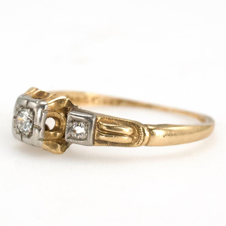 Petite 1930s Diamond Accented Solitaire Engagement Ring