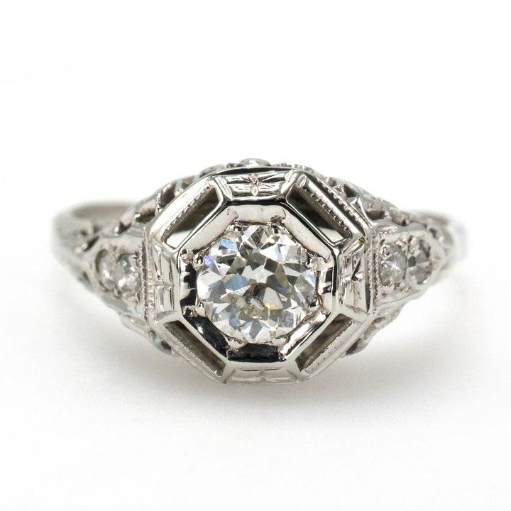 0.35 Carat Art Deco Filigree Diamond Engagement Ring