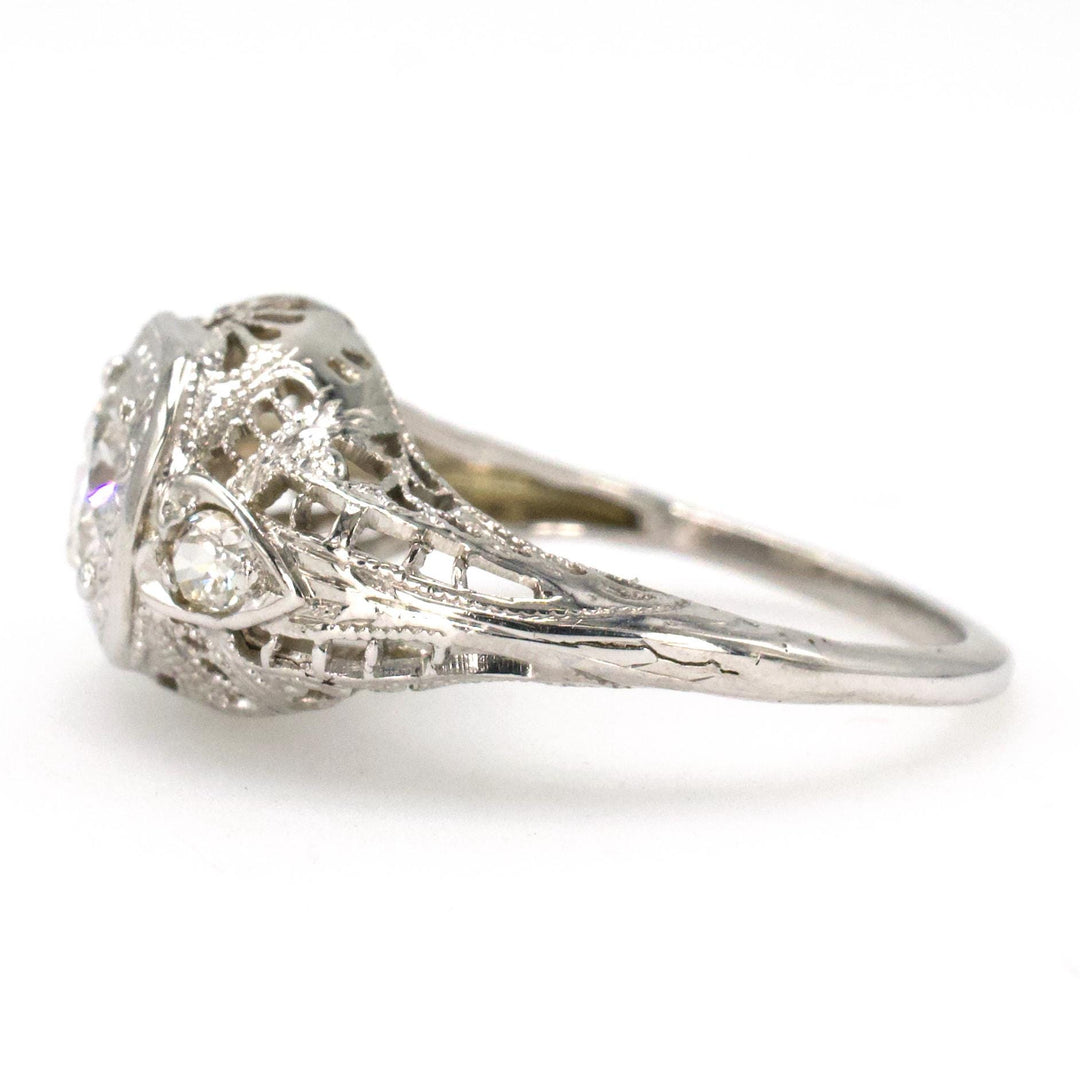Art Deco Diamond Accented Filigree Solitaire Engagement Ring