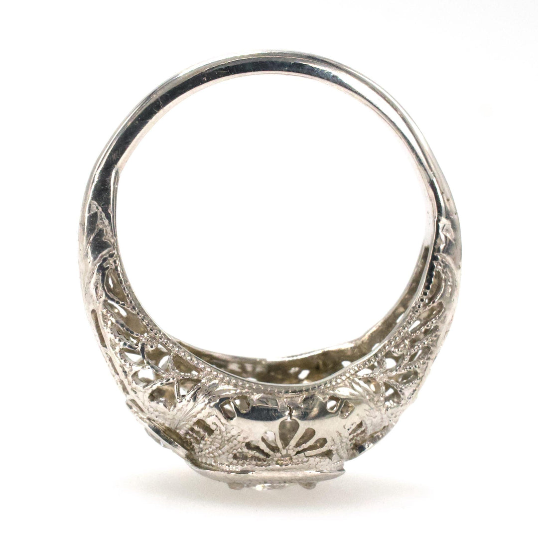 Art Deco Diamond Accented Filigree Solitaire Engagement Ring