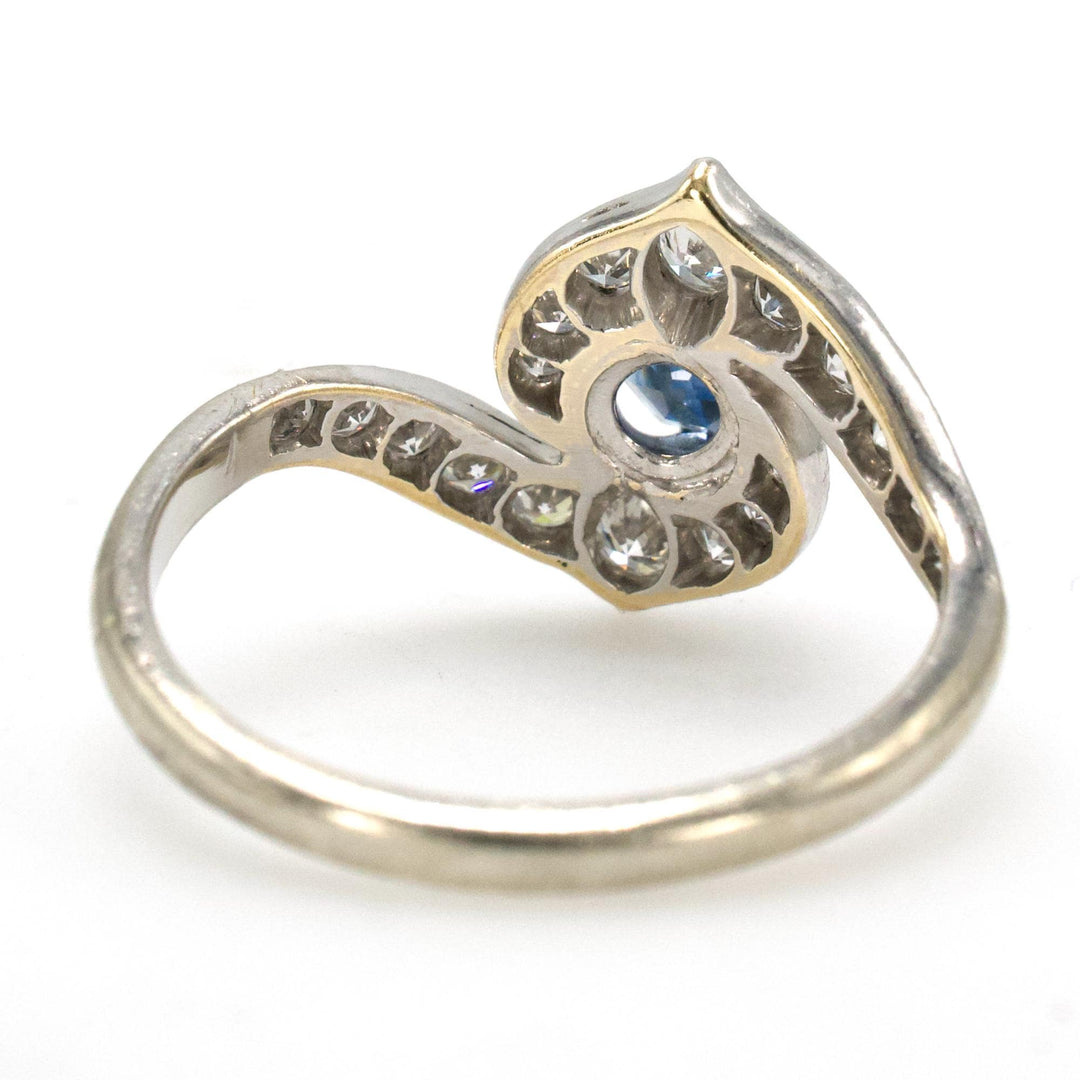 Vintage Sapphire and Single Cut Diamond Bypass Ring