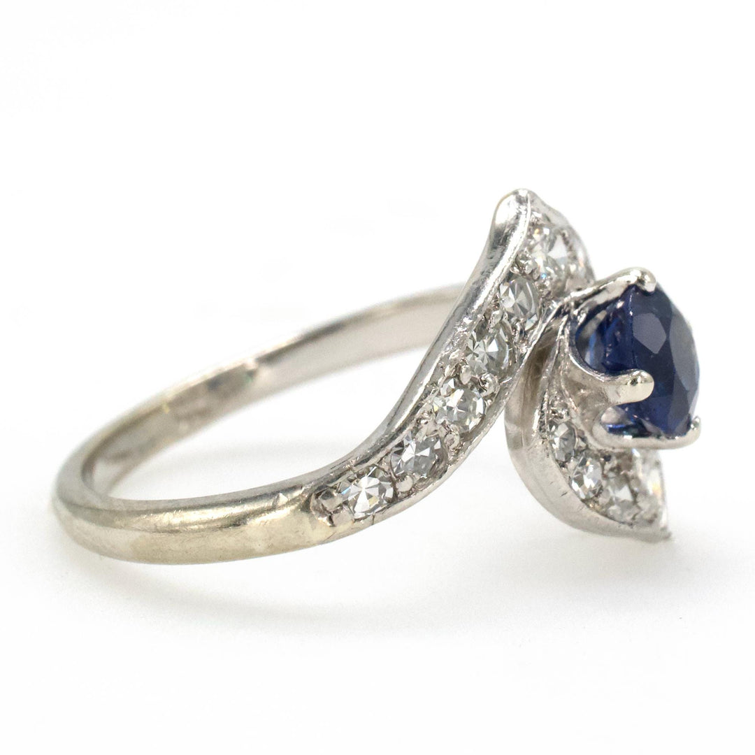 Vintage Sapphire and Single Cut Diamond Bypass Ring