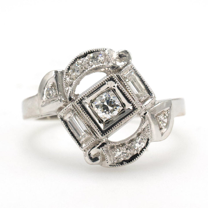 Vintage Geometric Art Deco Inspired Diagonally Oriented Diamond Ring