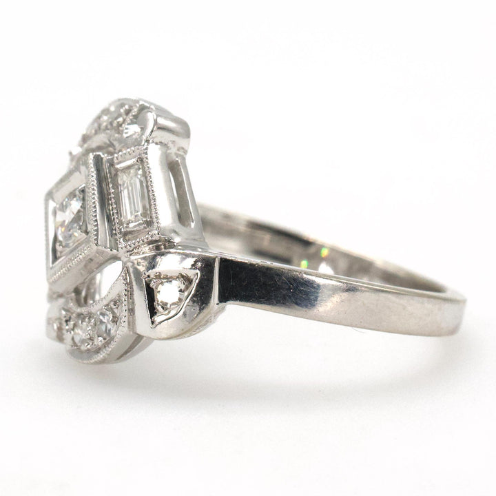 Vintage Geometric Art Deco Inspired Diagonally Oriented Diamond Ring
