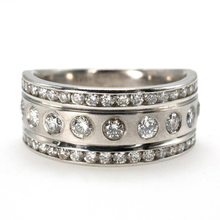Wide Three Row Band of Flush and Channel Set Diamonds