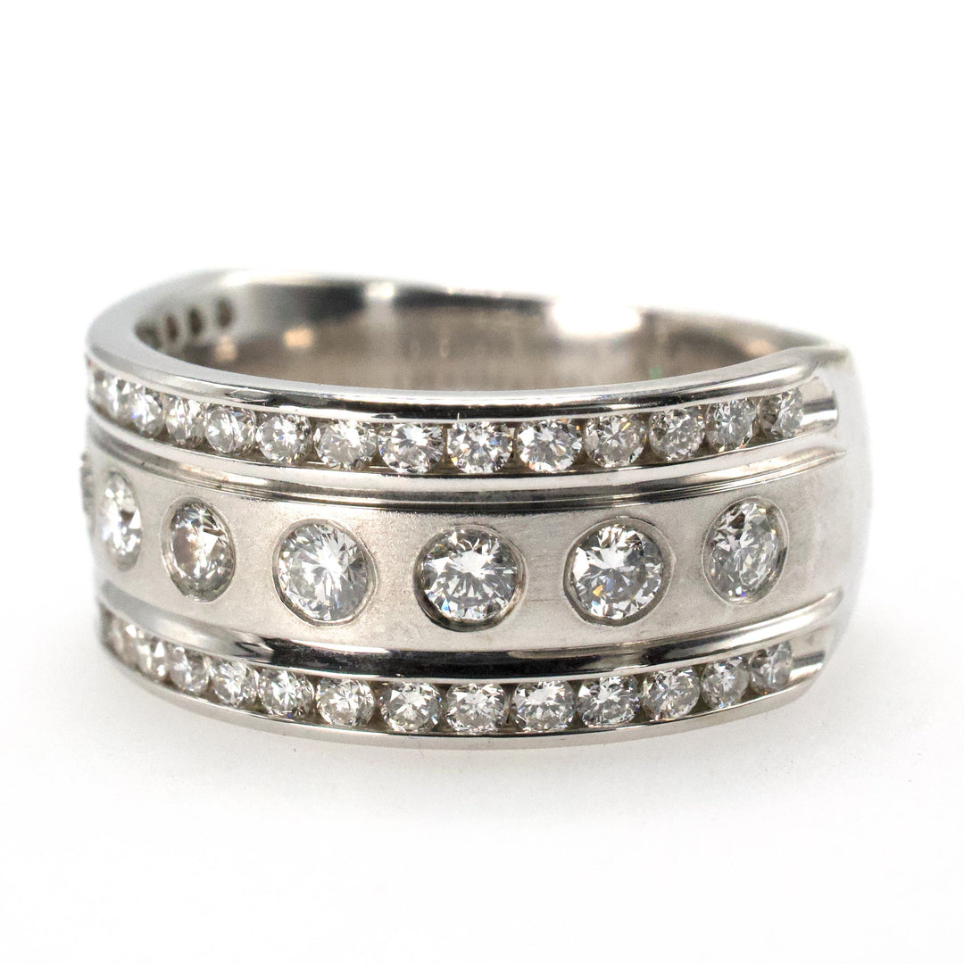 Wide Three Row Band of Flush and Channel Set Diamonds