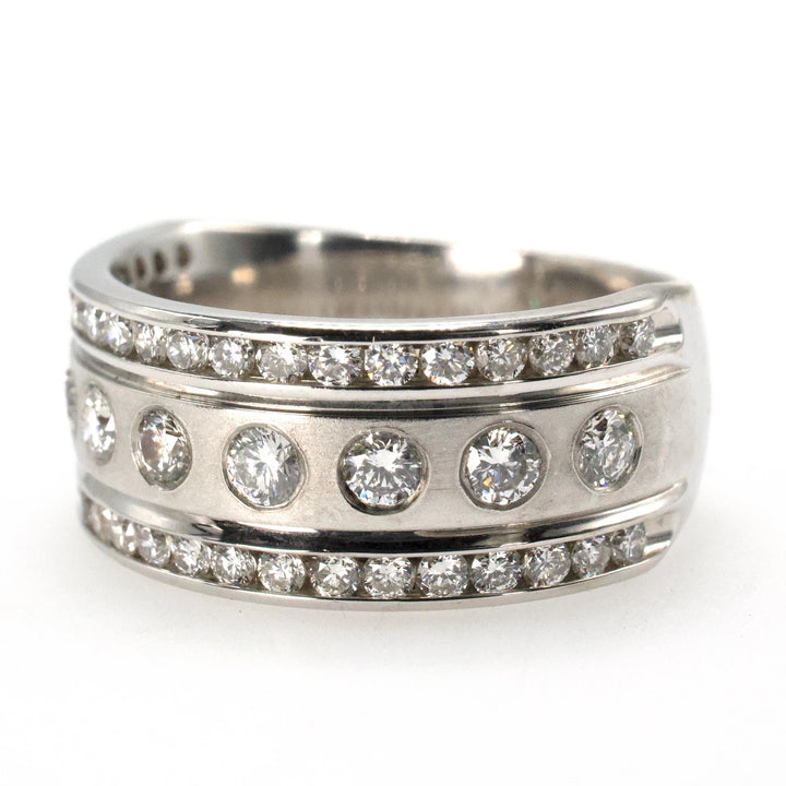 Wide Three Row Band of Flush and Channel Set Diamonds