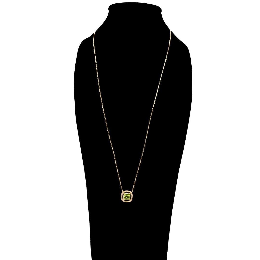 Estate Peridot and Diamond Halo Pendant Necklace