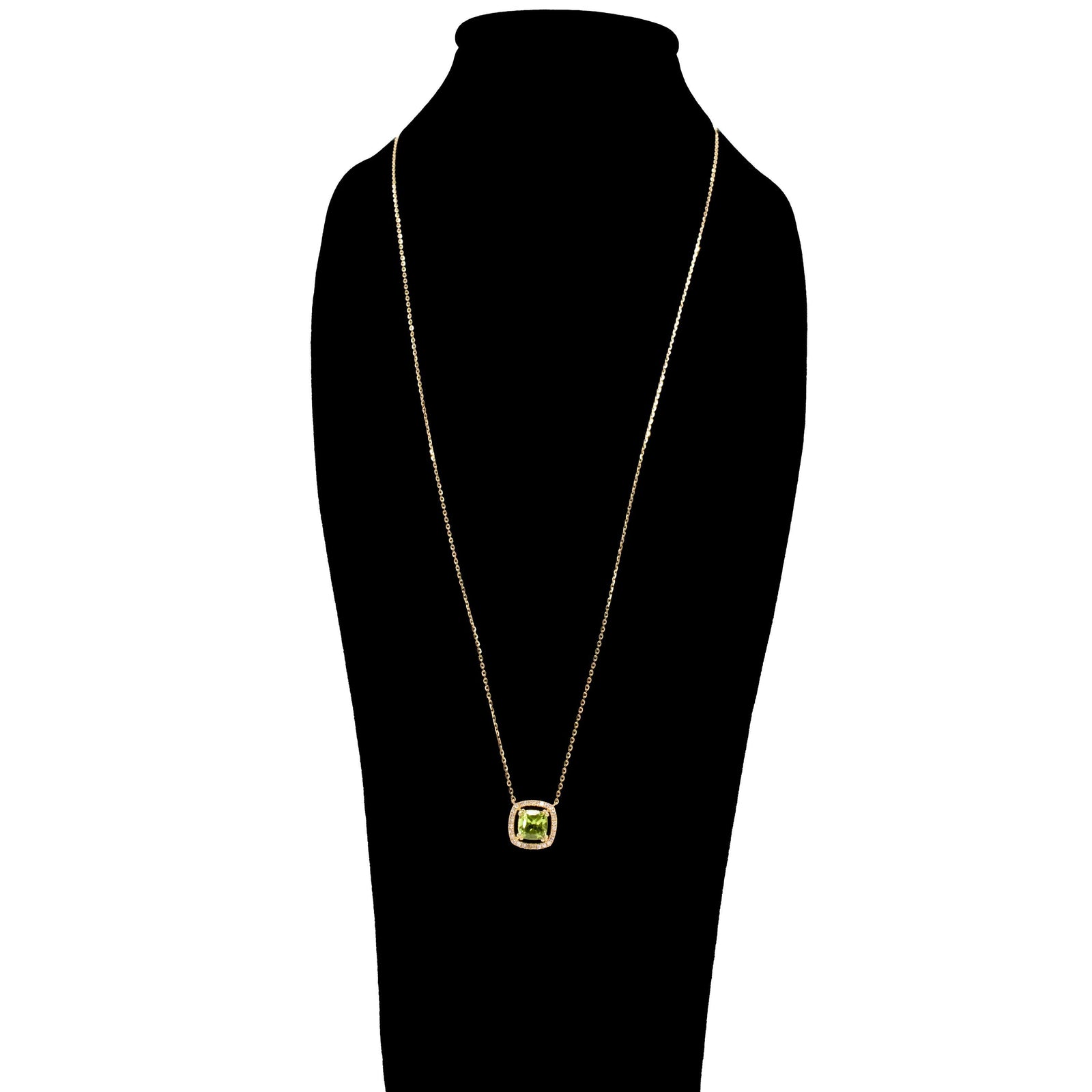 Estate Peridot and Diamond Halo Pendant Necklace