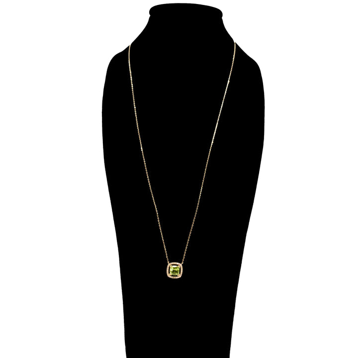 Estate Peridot and Diamond Halo Pendant Necklace