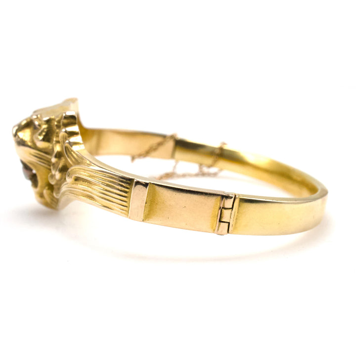 Original Victorian Art Nouveau 14K Gold Lion Bracelet with Opal and Diamonds